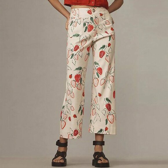 Red Casual Women's Wide Leg Capri Denim Jeans - Picture 1 of 4